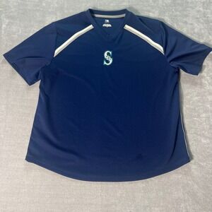 MLB Seattle Mariners Genuine Merchandise Navy Blue V-Neck Jersey Shirt Mens XL